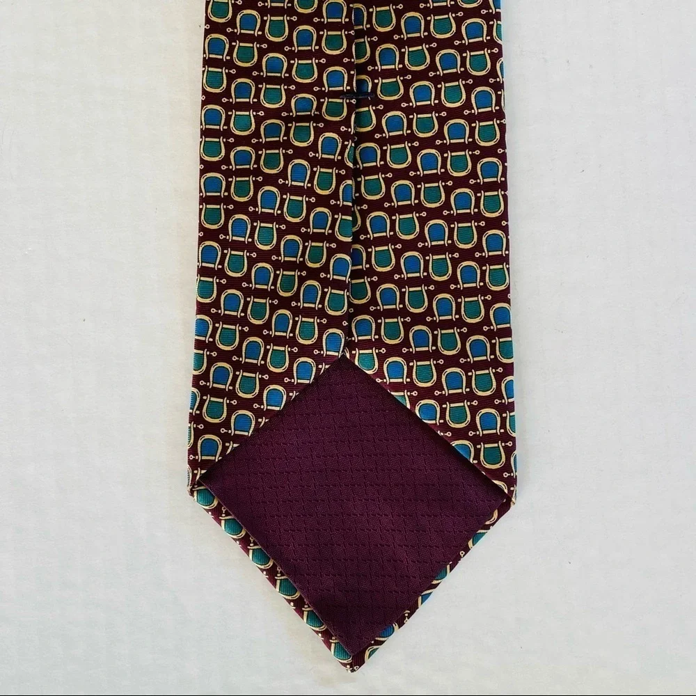 Christian DIOR Silk Neck Tie Burgundy Equestrian Horse Business Preppy Classic